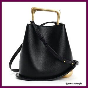 PU Leather Bucket Bag Crossbody Shoulder Purse Elegant Chic Minimal